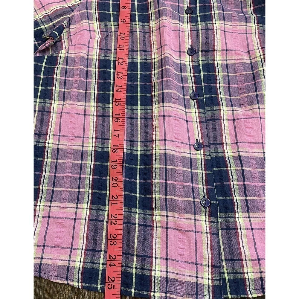 Blair Womens Large Blouse Cotton Blend Purple Blue Check‎ Short Sleeve Button up - Picture 5 of 6